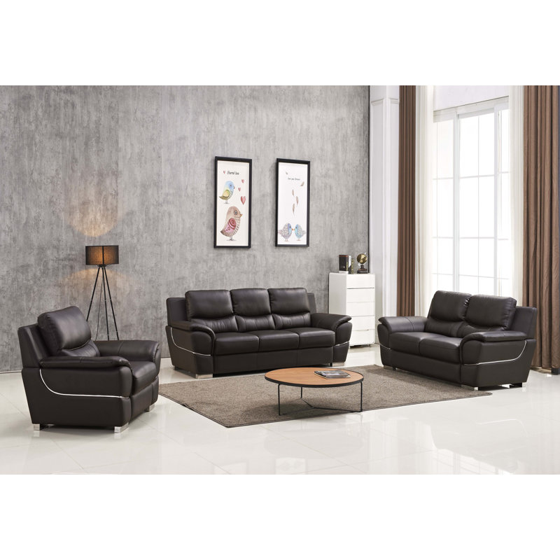 Hokku Designs Leida 3 Piece Faux leather Living Room Set Wayfair
